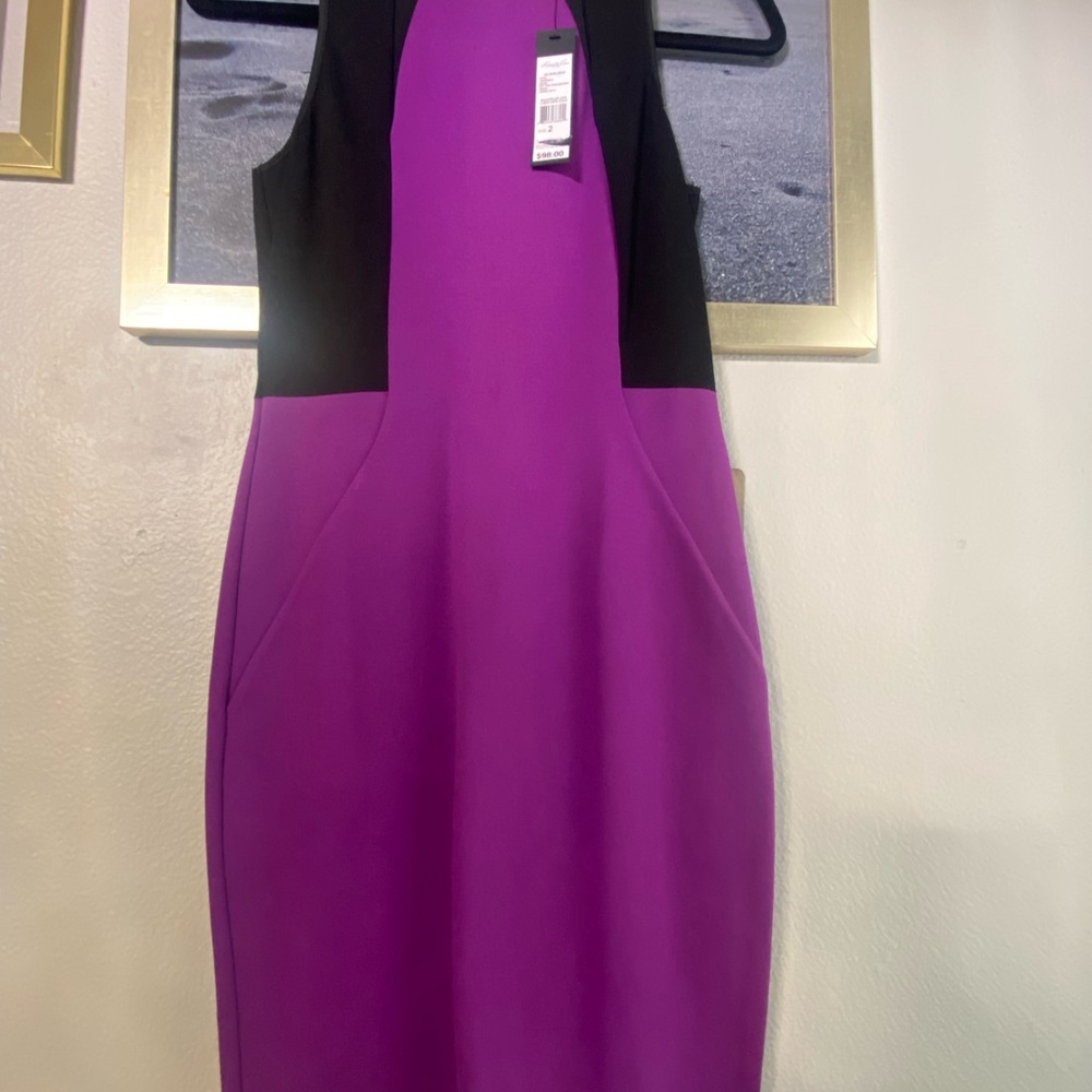 Kenneth Cole Reaction Vibrant Purple and Black Midi Dress